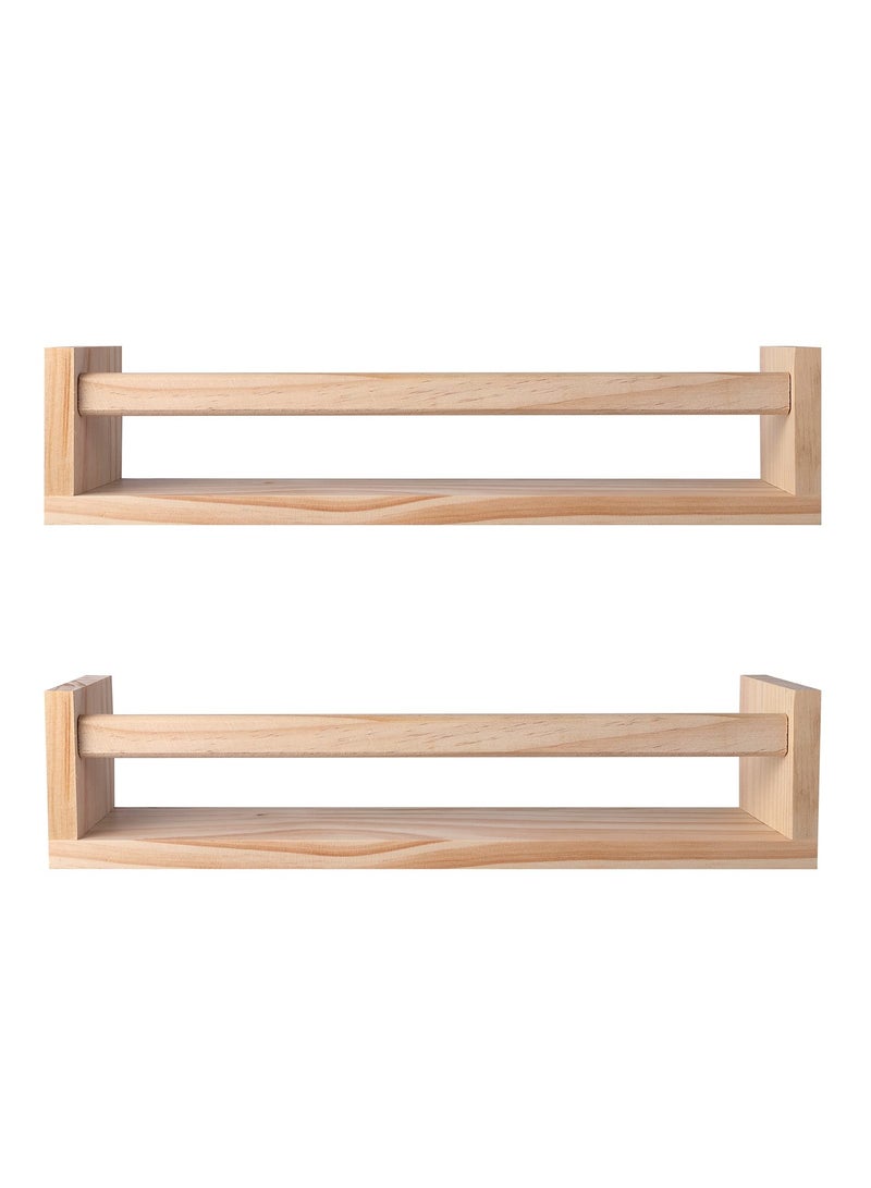 SYOSI SYOSI 2Pcs Floating Wall Shelves, Naturel Wood Floating Wall Bookshelf Nursery Bookshelves for Bathroom Decor Kitchen Spice Rack Bookshelf Organizer  - Image 1