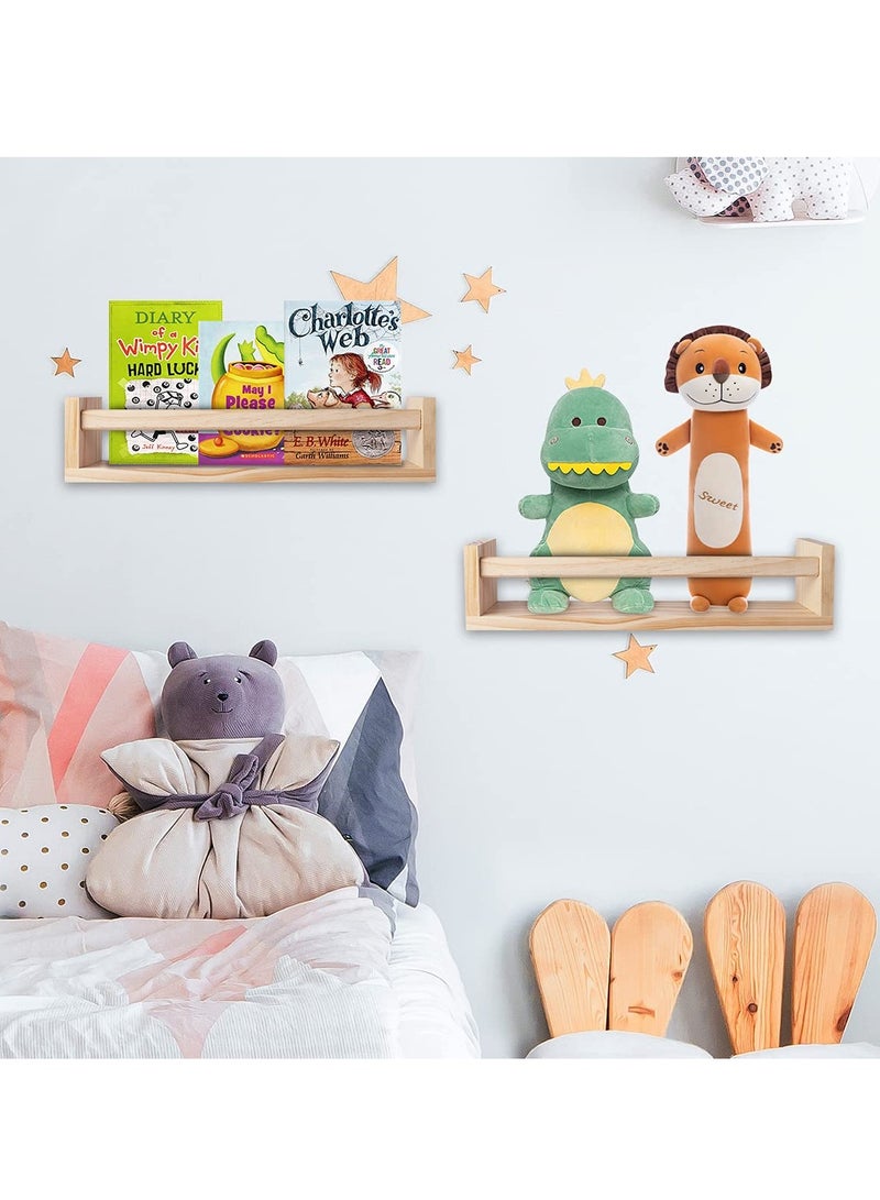 SYOSI SYOSI 2Pcs Floating Wall Shelves, Naturel Wood Floating Wall Bookshelf Nursery Bookshelves for Bathroom Decor Kitchen Spice Rack Bookshelf Organizer  - Image 2