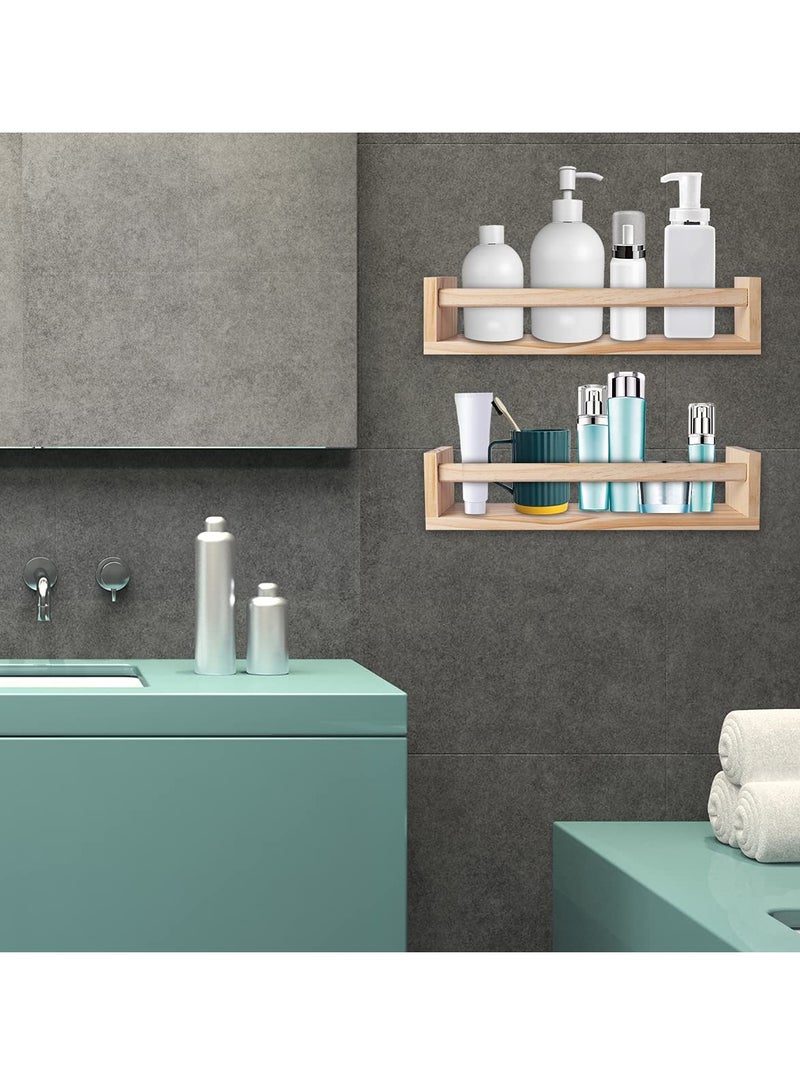 SYOSI SYOSI 2Pcs Floating Wall Shelves, Naturel Wood Floating Wall Bookshelf Nursery Bookshelves for Bathroom Decor Kitchen Spice Rack Bookshelf Organizer  - Image 4