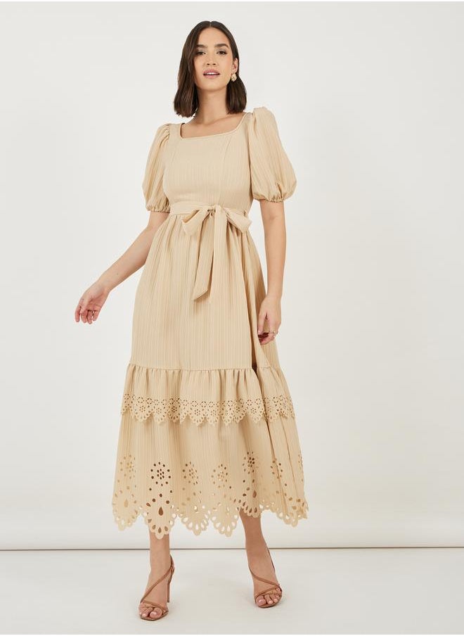 Styli Eyelet Trim Midi Dress  - Image 1