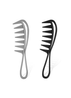 SAVITA 2 Pcs Wide Tooth Comb Large Texture Combs Wide Tooth Curl Comb Shark Teeth Hairstyle Tool For Curly Wet Wavy Thick Hair Wigs Barber Salon Women Men (Black)  - Image 1