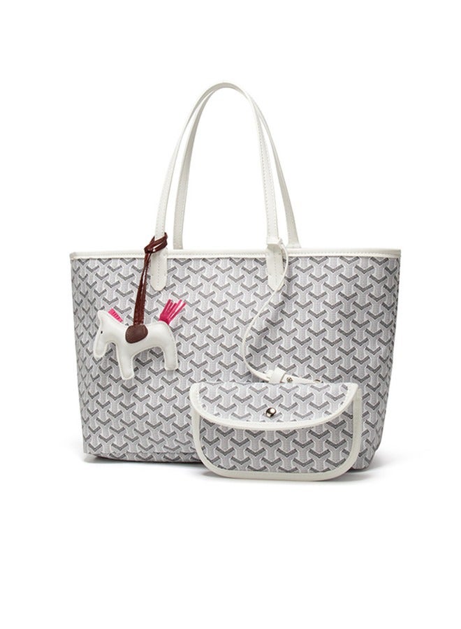 Women's Fashion Versatile Travel Bag Handbag Large Capacity Commuter Shopping Bag Tote Bag Paired with Small Bag Pony Pendant Random Color 38cm * 26cm * 18cm - Image 2