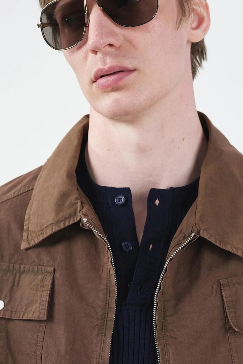 Giesto Beaver Brown GIESTO Cotton Gabardine Zipper Jacket with Pocket for Men | Best Price UAE