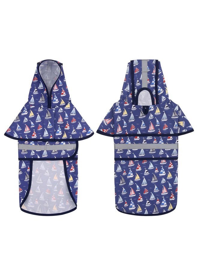 HDE - Dog Raincoat Hooded Slicker Poncho for Small to X-Large Dogs and Puppies Nautical Boats - L - Image 1