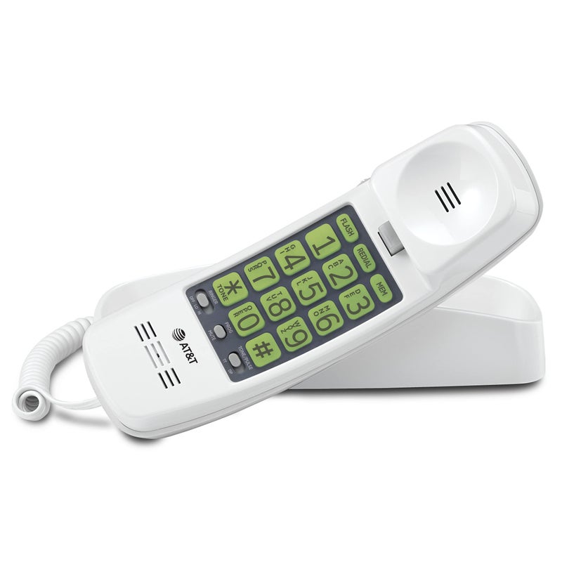 AT&T TRIMLINE 213 Corded Home Phone with Extra Big Buttons & Visual Ringer. No AC Power Required, Improved Easy-Wall-Mount, Lighted Keypad, 10 Speed Dial Keys, Volume Control, Senior Friendly. White - Image 1