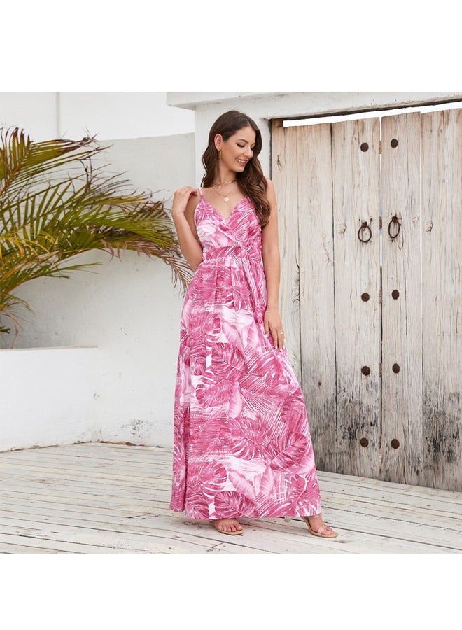 NIBEMINENT V-Neck Strap Dress Bohemian Printed Long Skirt - Image 3