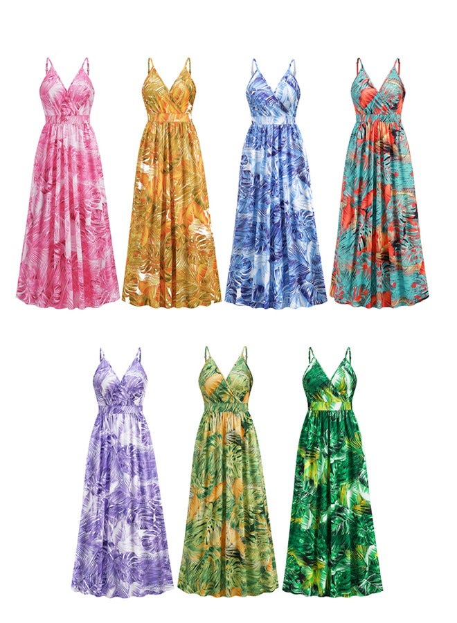 NIBEMINENT V-Neck Strap Dress Bohemian Printed Long Skirt - Image 5