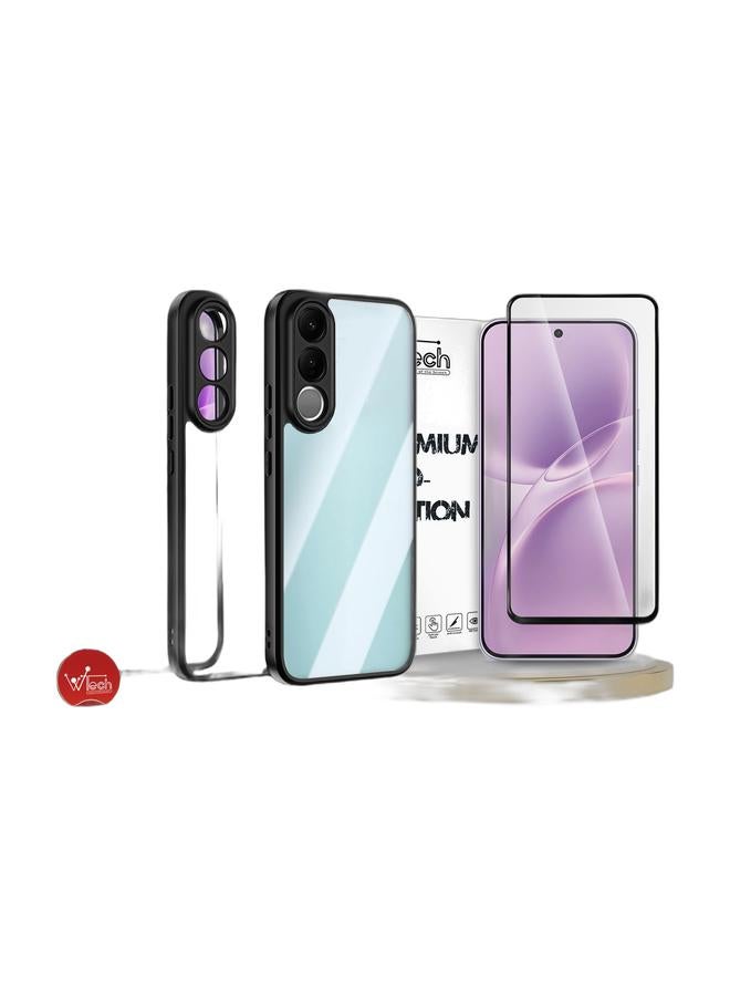 Wtech vivo V70 FE 5G 2026 Hybrid TPU Silicone with Raised Camera Slim Armour Case Cover (MCAPSA) - Clear/Black & vivo V70 FE 5G 2026 Premium E2E Series Full Glue Full Cover Tempered Glass Screen Protector (MSGECN) - Clear/Black Bundle - Image 1