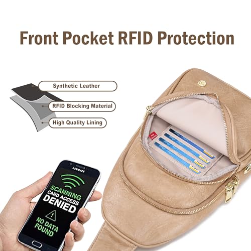 INICAT Crossbody Sling Bags Travel Cross Body Purses Faux Leather Fanny Packs Chest Bag for Women(Khaki anti theft) - Image 4