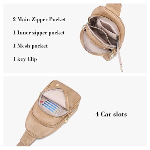 INICAT Crossbody Sling Bags Travel Cross Body Purses Faux Leather Fanny Packs Chest Bag for Women(Khaki anti theft) - Image 5