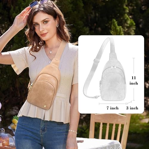 INICAT Crossbody Sling Bags Travel Cross Body Purses Faux Leather Fanny Packs Chest Bag for Women(Khaki anti theft) - Image 2