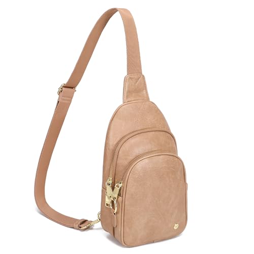 INICAT Crossbody Sling Bags Travel Cross Body Purses Faux Leather Fanny Packs Chest Bag for Women(Khaki anti theft) - Image 1
