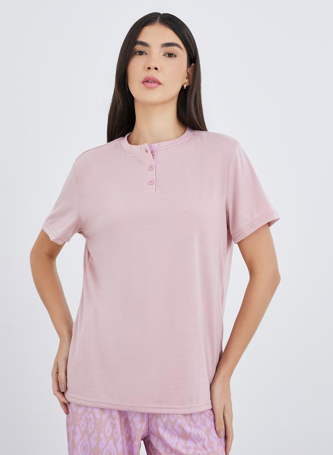 Styli Solid Short Sleeve T-Shirt and Cuffed Pyjama Set - Image 2