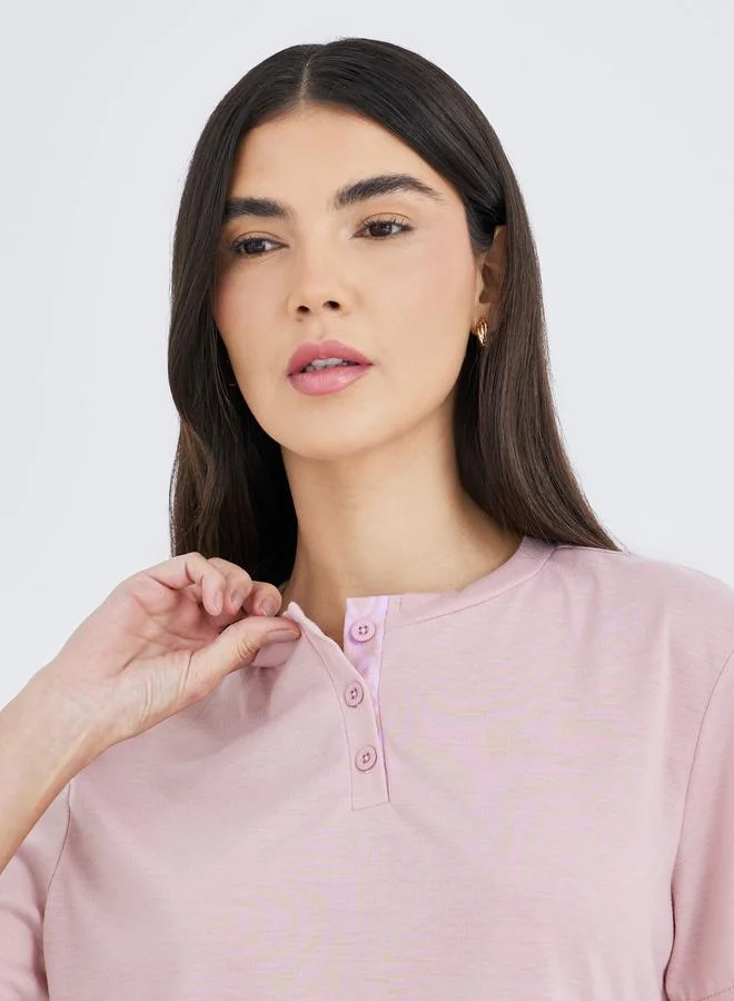Styli Styli Solid Short Sleeve T-Shirt and Cuffed Pyjama Set