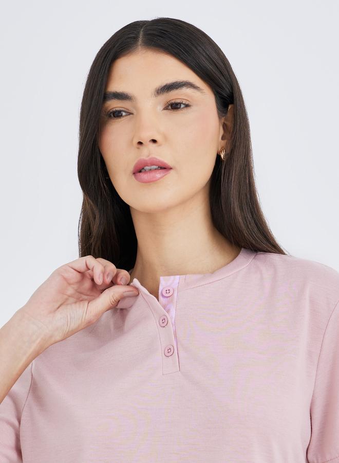 Styli Solid Short Sleeve T-Shirt and Cuffed Pyjama Set - Image 3