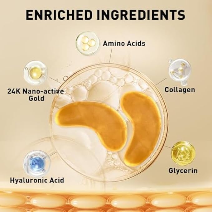 OVALA Under Eye Patches (16 Pairs) - 24K Gold Eye Patches for Puffy Eyes, Dark Circles, Eye Bags and Wrinkles, Collagen Skin Care Products, Beauty - Image 3