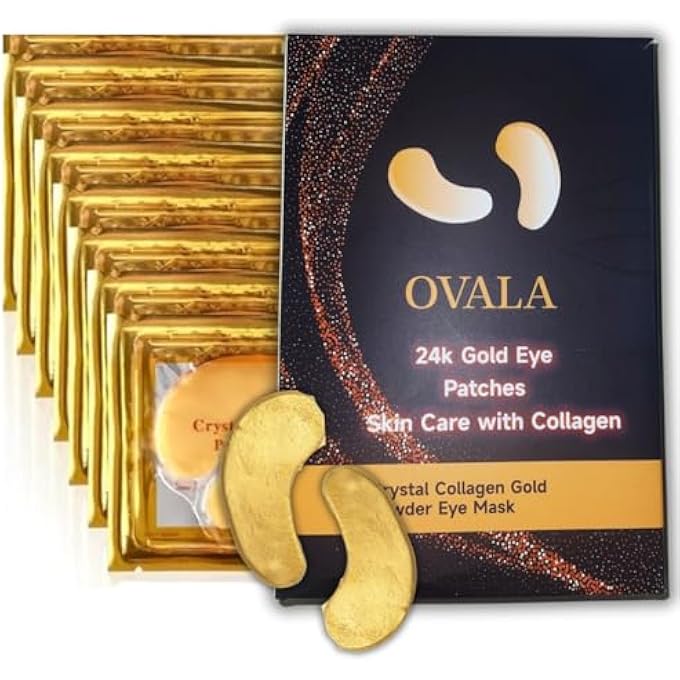 OVALA Under Eye Patches (16 Pairs) - 24K Gold Eye Patches for Puffy Eyes, Dark Circles, Eye Bags and Wrinkles, Collagen Skin Care Products, Beauty - Image 1