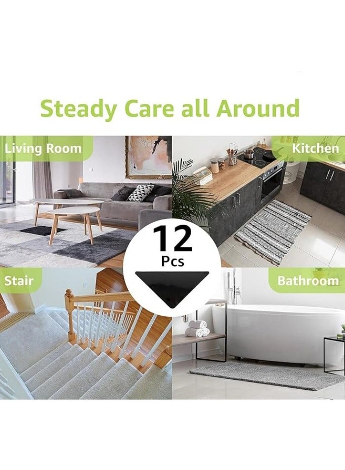 12 Pcs Rug Tape, Non Slip Rug Pads Grippers for Hardwood Floors and Tiles, Reusable Carpet Tape for Area Rugs, Double-Sided Adhesive Rug Stickers Keep Corners Flat - Image 2