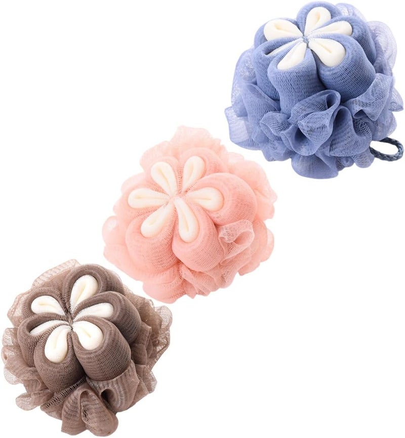 3pcs Soft Bath Loofah Sponges Flower Shower Puff Mesh Exfoliating Bath Scrubbers for Individual Skin Cleaning and Bathing Random Color - Image 1
