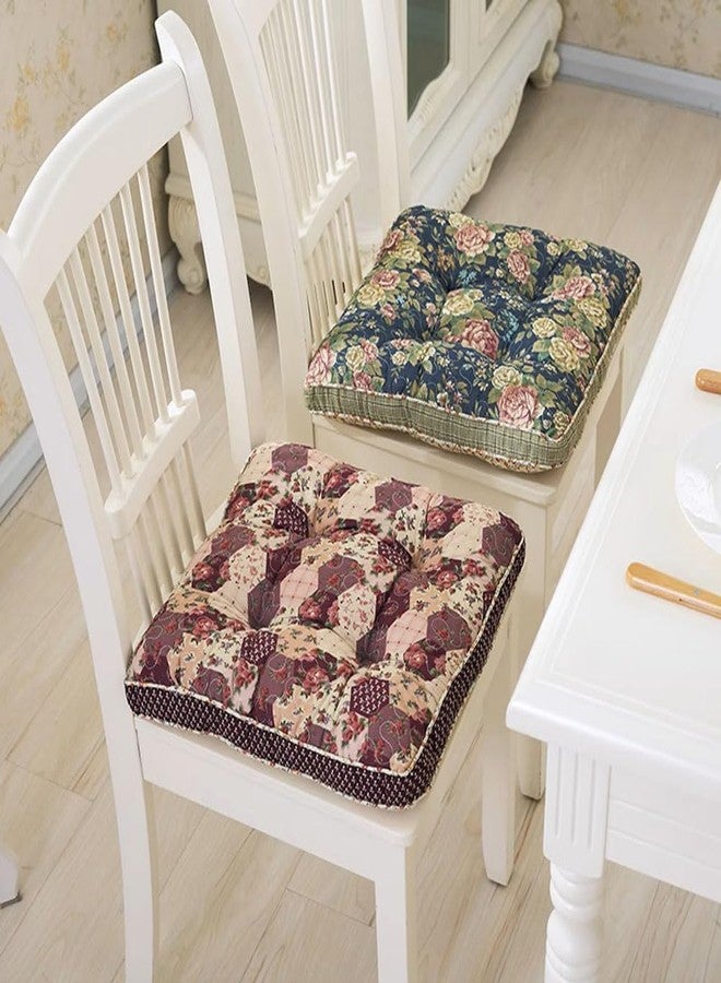 Huierxun Boho Cotton Quilted Chair Cushion for Dining Chairs Non Slip Soft Comfortable Chair Pads with Ties Patchwork Printed Seat Cushion for Kitchen Chairs Office Chairs (Pattern J,16"x16") - Image 2