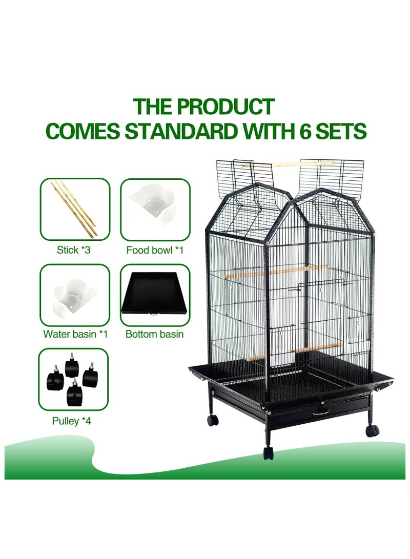 XiuWoo Wrought Iron Bird Cage with Rolling Stand Metal 360 Degree View Spacious Open Top Interactive Roof Durable and Rustproof Large Birdcage Breeding for Parrots Finches Lovebirds Budgie Canaries Macaw,103cm*46cm*46cm - Image 5