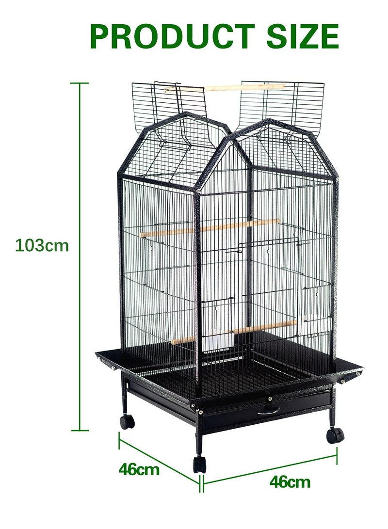XiuWoo Wrought Iron Bird Cage with Rolling Stand Metal 360 Degree View Spacious Open Top Interactive Roof Durable and Rustproof Large Birdcage Breeding for Parrots Finches Lovebirds Budgie Canaries Macaw,103cm*46cm*46cm - Image 3