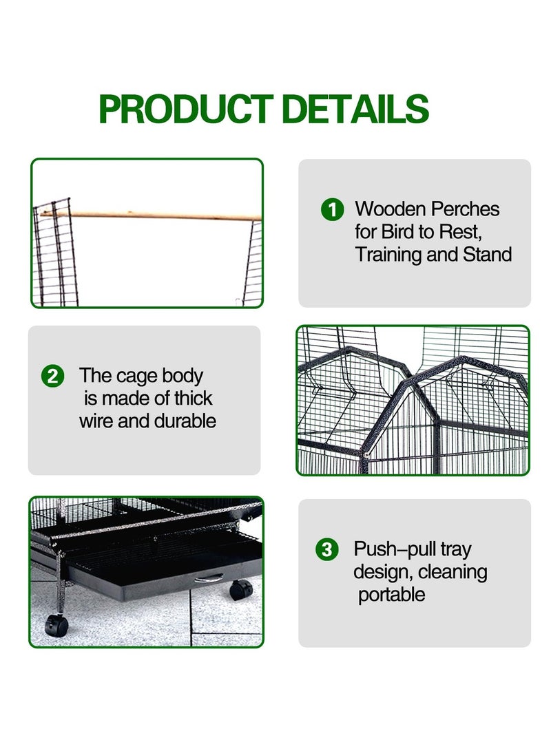 XiuWoo Wrought Iron Bird Cage with Rolling Stand Metal 360 Degree View Spacious Open Top Interactive Roof Durable and Rustproof Large Birdcage Breeding for Parrots Finches Lovebirds Budgie Canaries Macaw,103cm*46cm*46cm - Image 2