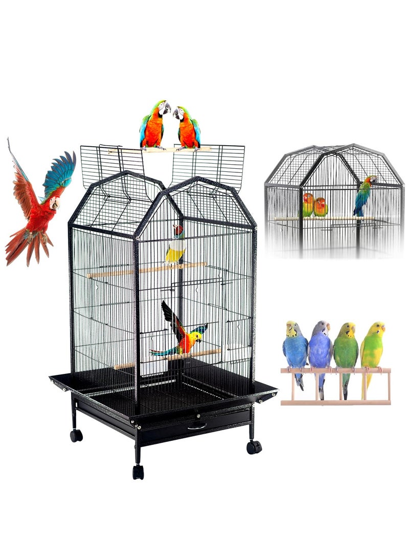 XiuWoo Wrought Iron Bird Cage with Rolling Stand Metal 360 Degree View Spacious Open Top Interactive Roof Durable and Rustproof Large Birdcage Breeding for Parrots Finches Lovebirds Budgie Canaries Macaw,103cm*46cm*46cm - Image 1