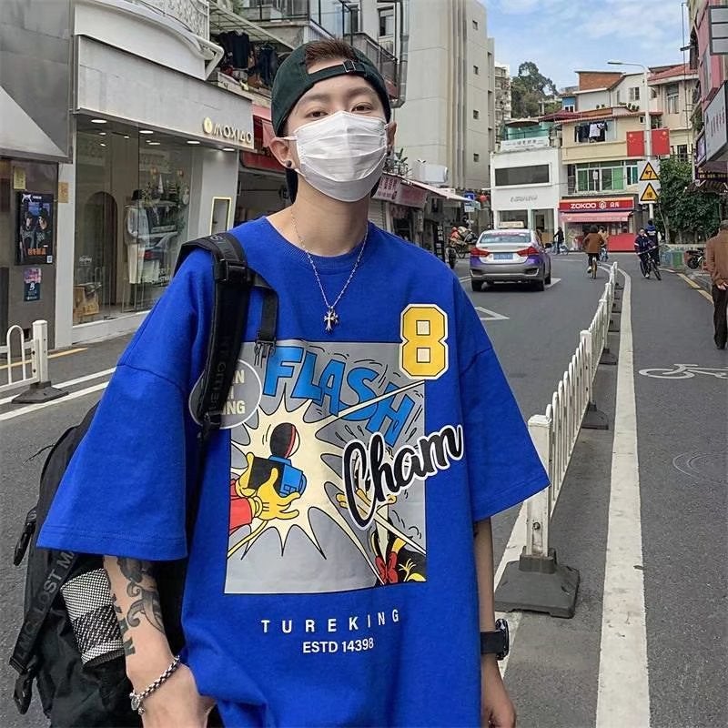 Summer new short-sleeved T-shirt men's Korean-style fashionable printed half-sleeve top Hong Kong style loose casual fashion brand T-shirt - Image 2