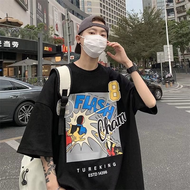 Summer new short-sleeved T-shirt men's Korean-style fashionable printed half-sleeve top Hong Kong style loose casual fashion brand T-shirt - Image 4