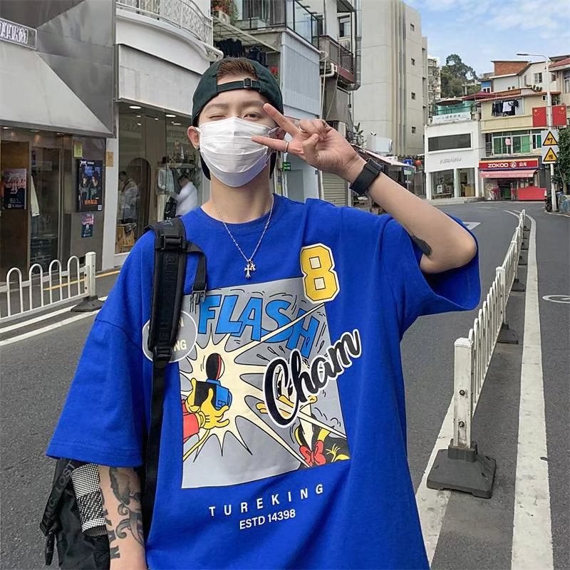 Summer new short-sleeved T-shirt men's Korean-style fashionable printed half-sleeve top Hong Kong style loose casual fashion brand T-shirt - Image 3