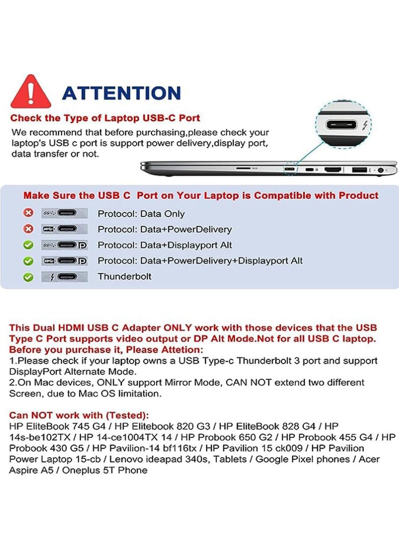 USB C to HDMI Adapter USB 3.0 Type C Adapter Hub to HDMI 4K 30Hz USB 3.0 USB-C Charging Port USB-C Digital AV Multiport Adapter for MacBook Pro/iPad/Switch/Pro/S8+/S9 (USB C to Dual hdmi Adapter)