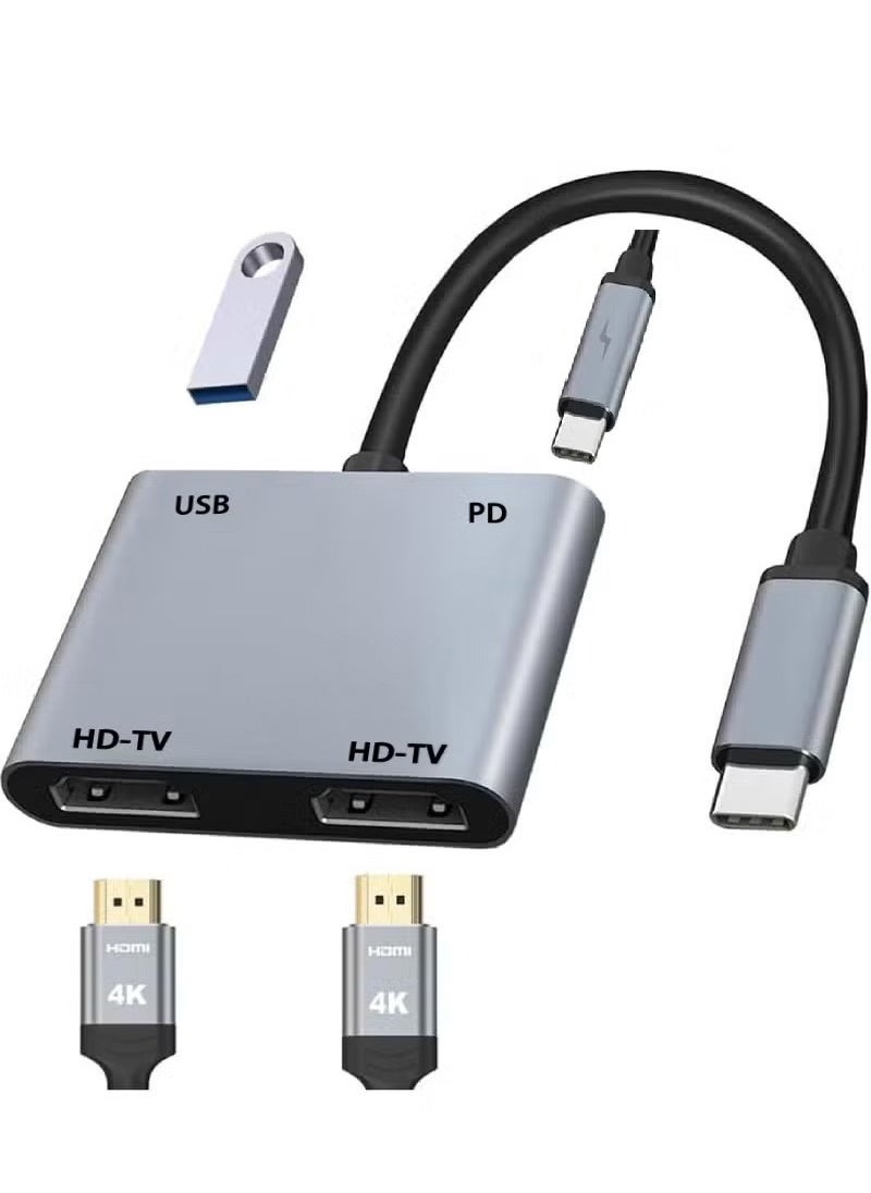 Rock Pow USB C to HDMI Adapter USB 3.0 Type C Adapter Hub to HDMI 4K 30Hz USB 3.0 USB-C Charging Port USB-C Digital AV Multiport Adapter for MacBook Pro/iPad/Switch/Pro/S8+/S9 (USB C to Dual hdmi Adapter)  - Image 1