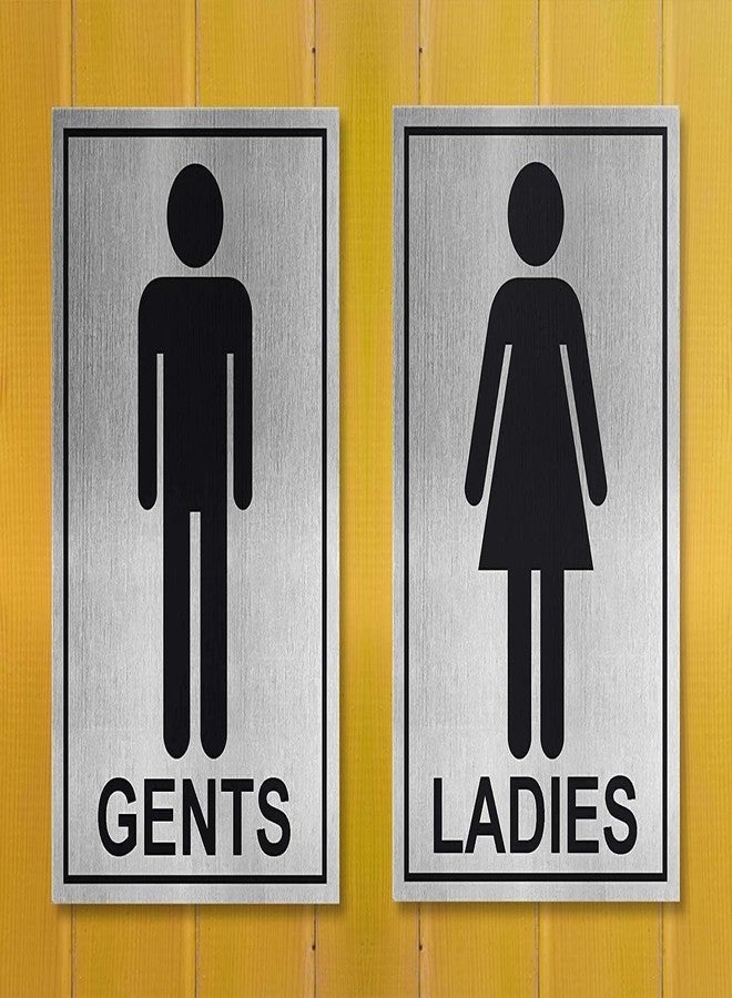 KRYTONE�.Fx 1 Set Of Gents and Ladies(Vertical) Stainless Steel Self Adhesive Gents and Ladies Toilet or Restroom Signage Board Combo, 6x4-inch (Metallic) - Image 1