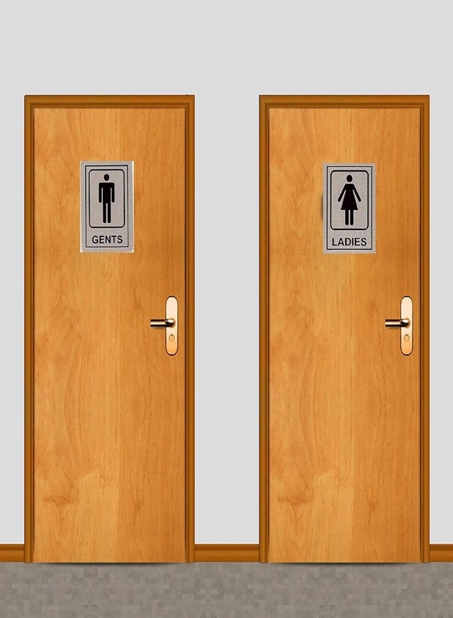 KRYTONE�.Fx 1 Set Of Gents and Ladies(Vertical) Stainless Steel Self Adhesive Gents and Ladies Toilet or Restroom Signage Board Combo, 6x4-inch (Metallic) - Image 3