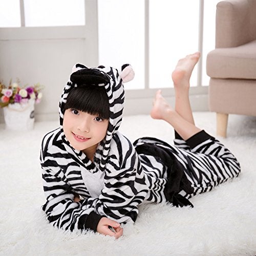 WAFUNNE Kids Zebra Costume Cosplay Halloween Animal Onesie for Boys Girls Child Zebra Black S - Image 5