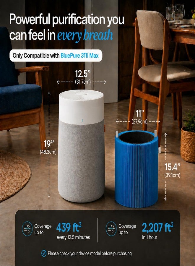 Bluearks فلتر بديل لجهاز تنقية الهواء Bluearks Blue Pure 311i Max AllergenBlock، فلتر H13 True HEPA وفلتر كربون نشط عالي الكفاءة، رقم القطعة البديلة F3MAX【غير متوافق مع 311i+ Max】 - Image 2