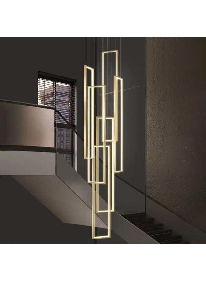 ALMIFTAH Modern Geometric LED Chandelier for High Ceilings – Luxury Adjustable Rectangle Pendant Light for Staircase, Foyer, Living Room & Hotel Lobby – Dimmable Warm Light Hanging Ceiling Fixture - Image 1