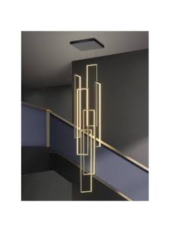 ALMIFTAH Modern Geometric LED Chandelier for High Ceilings – Luxury Adjustable Rectangle Pendant Light for Staircase, Foyer, Living Room & Hotel Lobby – Dimmable Warm Light Hanging Ceiling Fixture - Image 2
