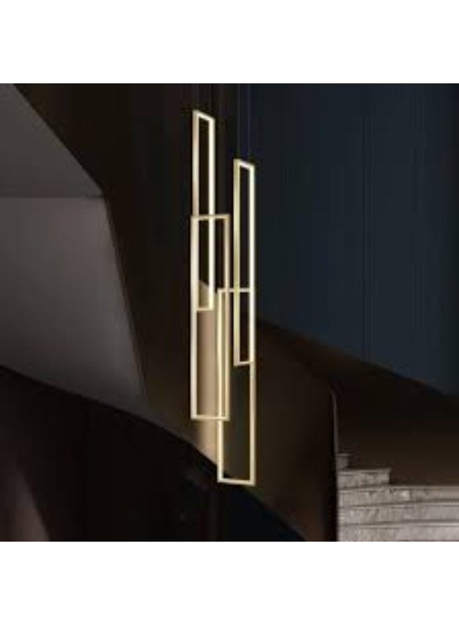 ALMIFTAH Modern Geometric LED Chandelier for High Ceilings – Luxury Adjustable Rectangle Pendant Light for Staircase, Foyer, Living Room & Hotel Lobby – Dimmable Warm Light Hanging Ceiling Fixture - Image 3