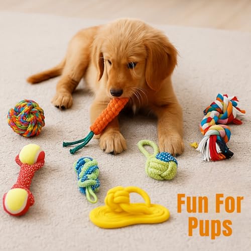 BUSZBO Dog Rope Toys for Large & Medium Aggressive Chewers | Heavy-Duty Indestructible Cotton Tug & Chew Rope Toys with Handle | Natural Dental Chew Toys for Dogs | Pack of 7 - Image 5