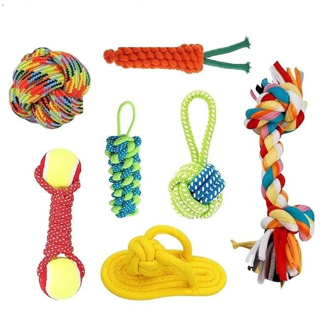 BUSZBO Dog Rope Toys for Large & Medium Aggressive Chewers | Heavy-Duty Indestructible Cotton Tug & Chew Rope Toys with Handle | Natural Dental Chew Toys for Dogs | Pack of 7 - Image 1