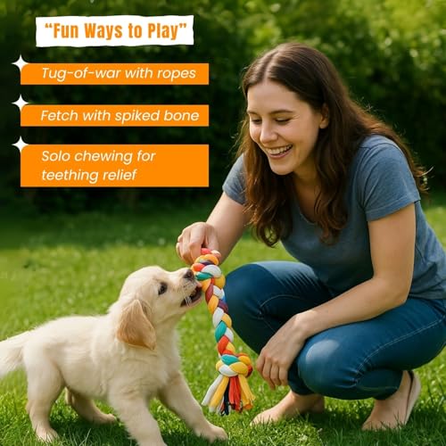 BUSZBO Dog Rope Toys for Large & Medium Aggressive Chewers | Heavy-Duty Indestructible Cotton Tug & Chew Rope Toys with Handle | Natural Dental Chew Toys for Dogs | Pack of 7 - Image 3