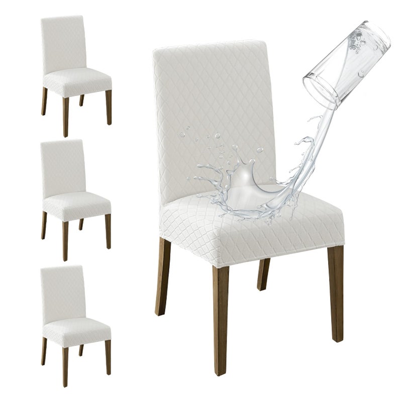 MOSAYT 100 Waterproof Dining Room Chair Covers Set of 4 Super Fit Stretch Jacquard Parson Chairs Slipcovers Removable Washable Chair Seat Protectors for Home Kitchen Banquet White - Image 2