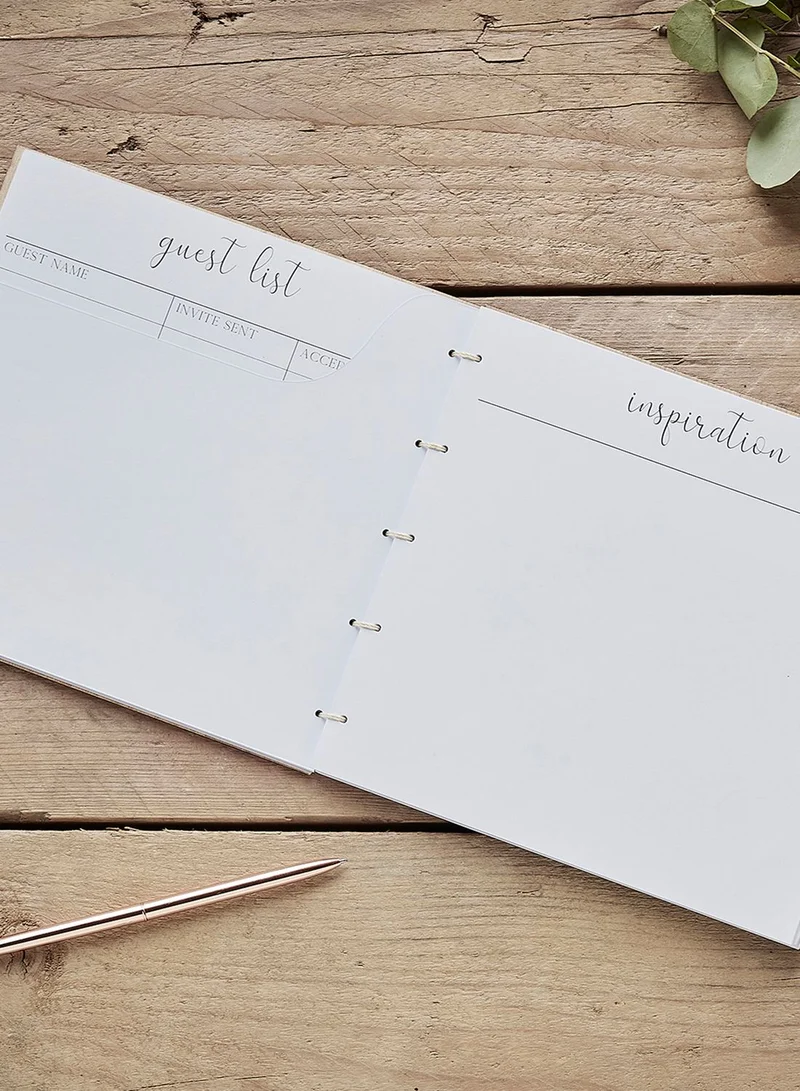 Ginger Ray Wedding Wooden Planner With Dividers, Envelopes & Prompts