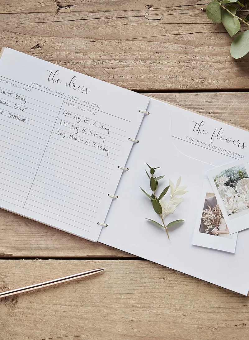Ginger Ray Wedding Wooden Planner With Dividers, Envelopes & Prompts