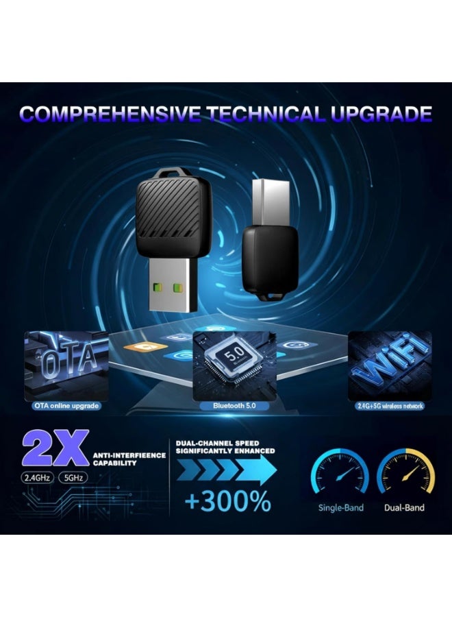 M.A&F's Mini Wireless CarPlay & Android Auto Adapter, Ultra-Small Wired to Wireless Dongle, USB-A with Type-C Adapter Included, Fast Auto Connect, Plug & Play for Cars with Factory CarPlay - Image 3