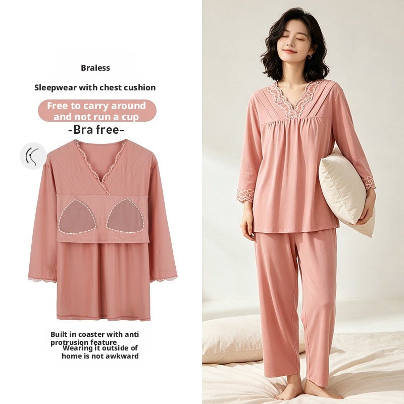 Bamboo Cotton Women's Pajama Set with Padded Bra, 3/4 Sleeve, 9/10 Pants - Image 2