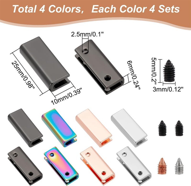 كلاراكو مجموعة من 16 مشبكًا مزخرفًا للحقائب من كلاركو، 4 ألوان من أطراف نهايات الحزام المعدنية، مشبك غطاء حافة حقيبة اليد، مشبك لخياطة يدوية، حزام حقيبة، سدادة نهاية السحاب، ملحقات، 0.98×0.4×0.24 بوصة - Image 2