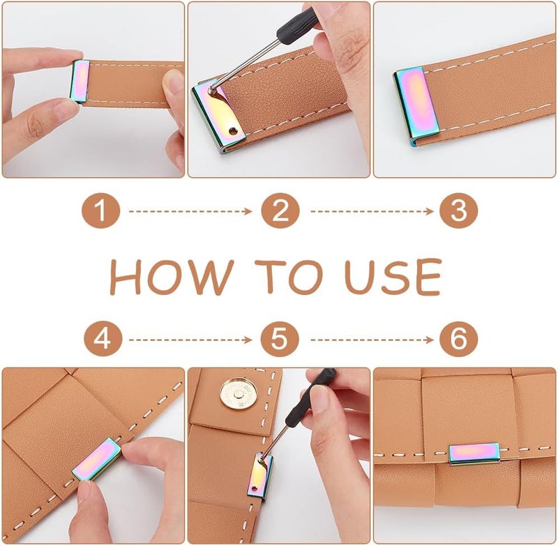 كلاراكو مجموعة من 16 مشبكًا مزخرفًا للحقائب من كلاركو، 4 ألوان من أطراف نهايات الحزام المعدنية، مشبك غطاء حافة حقيبة اليد، مشبك لخياطة يدوية، حزام حقيبة، سدادة نهاية السحاب، ملحقات، 0.98×0.4×0.24 بوصة - Image 3